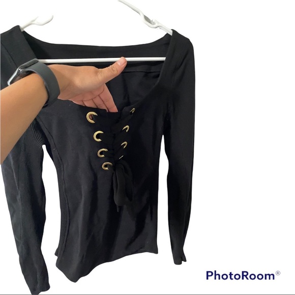 FREE PEOPLE Looking Back Lace-up Top In Black; size Small - Picture 5 of 9